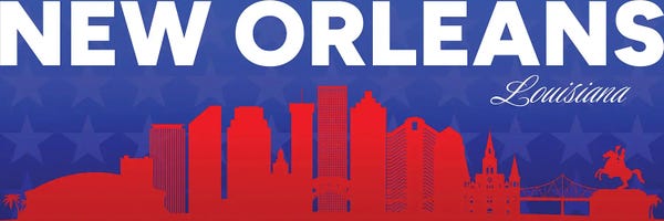 Adrian Baldovino: New Orleans Louisiana Gradient Panorama Skyline by Adrian Baldovino