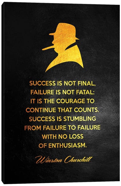 Winston Churchill Motivational Quote Canvas Art Print - Gold Art