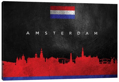 Amsterdam Netherlands Skyline Canvas Art Print - International Flag Art