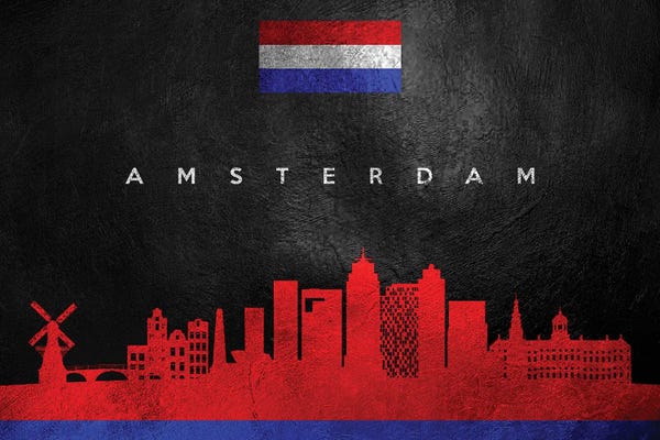 International Flags: Amsterdam Netherlands Skyline II by Adrian Baldovino