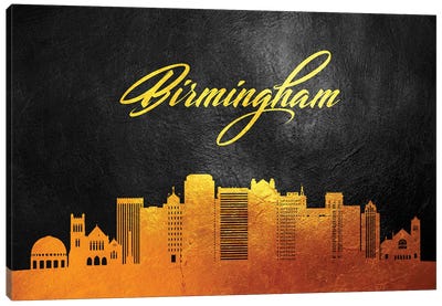 Birmingham Alabama Gold Skyline Canvas Art Print