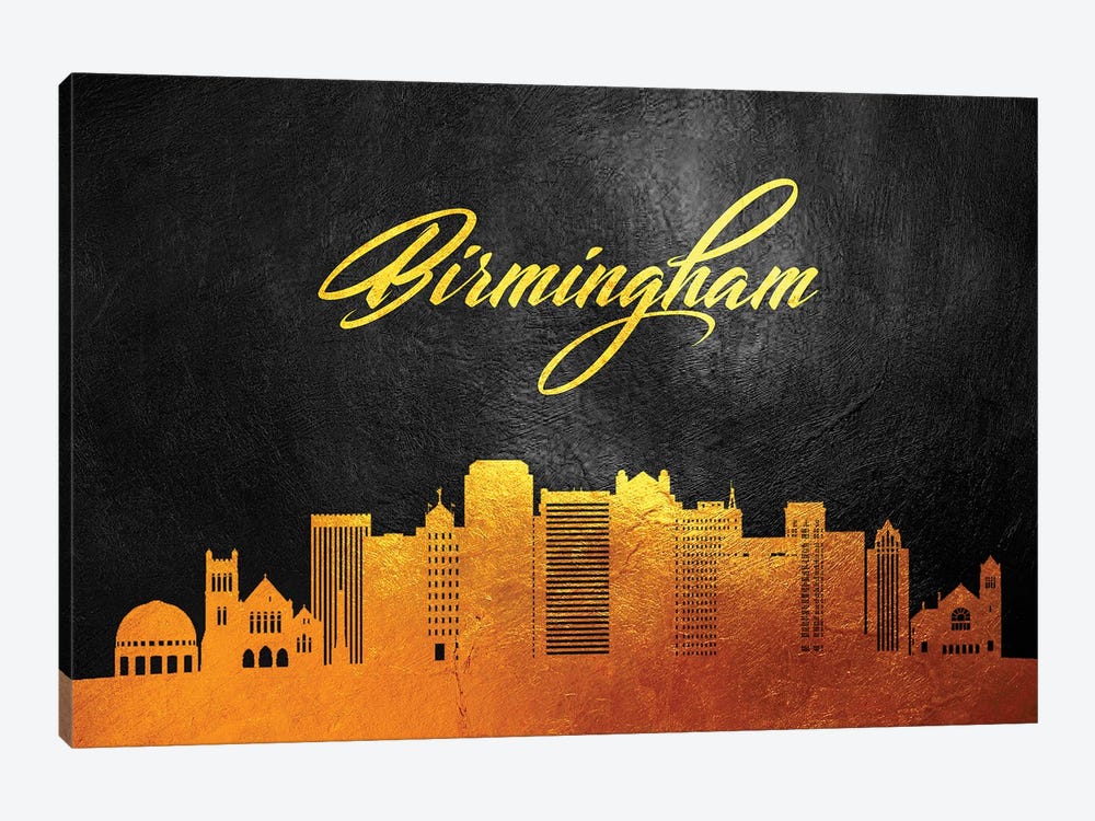 Birmingham Alabama Gold Skyline 1-piece Canvas Print