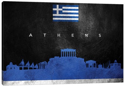 Athens Greece Skyline Canvas Art Print - International Flag Art