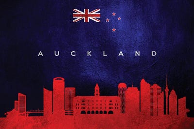 Auckland New Zealand Skyline by Adrian Baldovino framed wall art