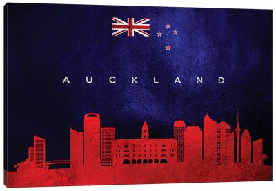 Auckland New Zealand Skyline Canvas Art Print - International Flag Art