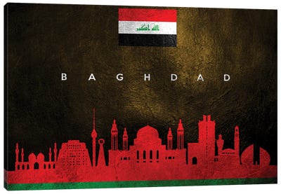 Baghdad Iraq Skyline Canvas Art Print - International Flag Art