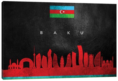 Baku Azerbaijan Skyline Canvas Art Print - International Flag Art