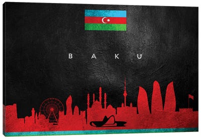 Baku Azerbaijan Skyline II Canvas Art Print - International Flag Art