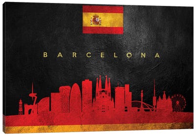 Barcelona Spain Skyline II Canvas Art Print - International Flag Art