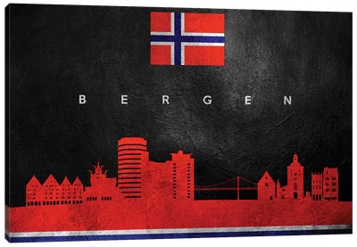 Bergen Norway Skyline Canvas Art Print - International Flag Art