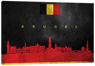 Bruges Belgium Skyline Canvas Art Print - International Flag Art