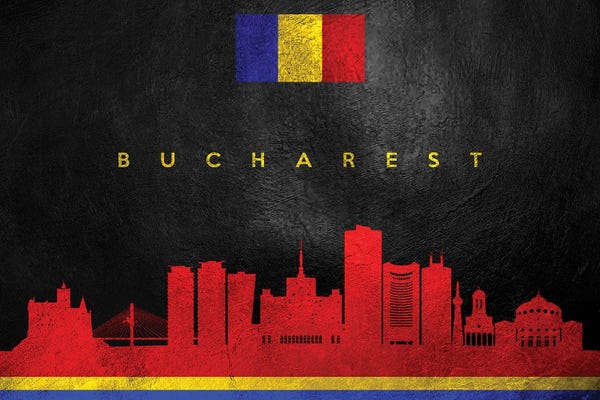 International Flags: Bucharest Romania Skyline by Adrian Baldovino