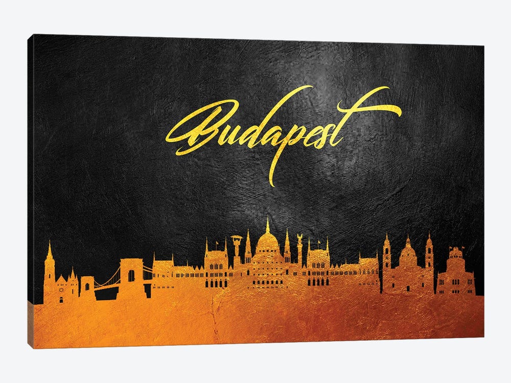 Budapest Hungary Gold Skyline by Adrian Baldovino 1-piece Canvas Artwork