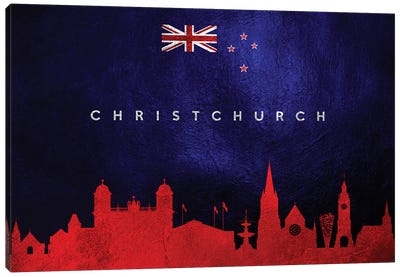 Christchurch New Zealand Skyline Canvas Art Print - International Flag Art
