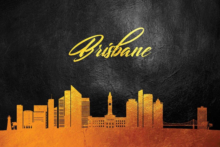 Brisbane Australia Gold Skyline by Adrian Baldovino wall art