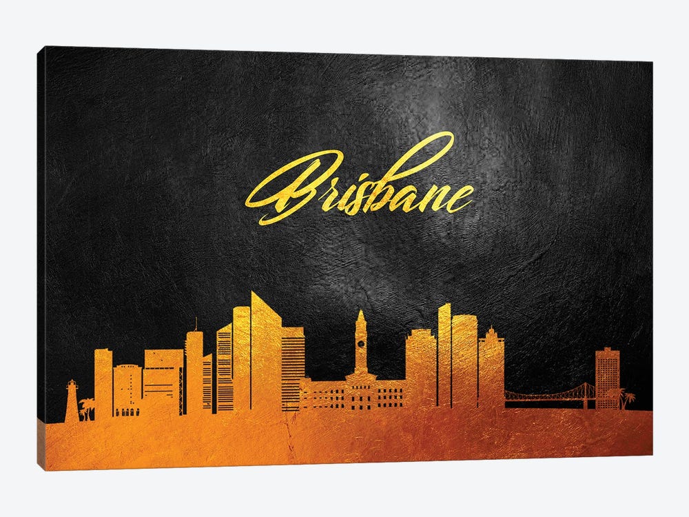 Brisbane Australia Gold Skyline by Adrian Baldovino 1-piece Canvas Art Print