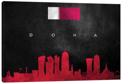 Doha Qatar Skyline II Canvas Art Print - International Flag Art