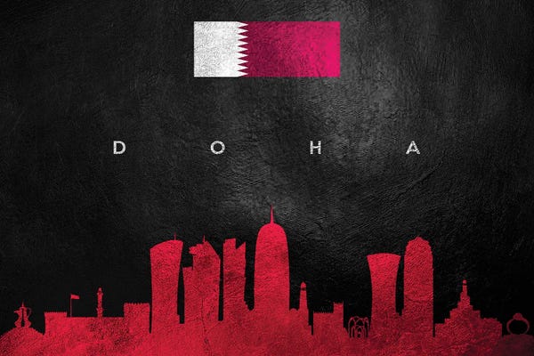 International Flags: Doha Qatar Skyline II by Adrian Baldovino