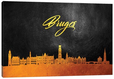 Bruges Belgium Gold Skyline Canvas Art Print