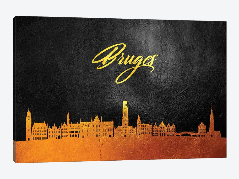Bruges Belgium Gold Skyline by Adrian Baldovino 1-piece Canvas Art Print