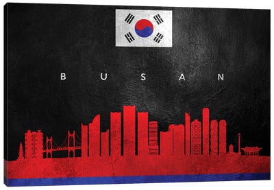 Busan South Korea Skyline Canvas Art Print - International Flag Art