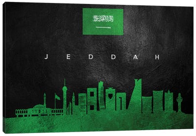 Jeddah Saudi Arabia Skyline Canvas Art Print - International Flag Art
