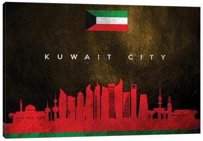 Kuwait City Skyline Canvas Art Print - International Flag Art