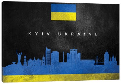 Kyiv Ukraine Skyline Canvas Art Print - International Flag Art