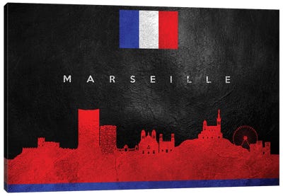 Marseille France Skyline Canvas Art Print - International Flag Art