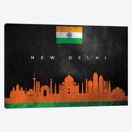 New Delhi India Skyline Canvas Print #ABV276} by Adrian Baldovino Art Print