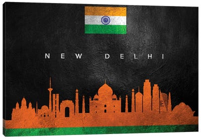 New Delhi India Skyline Canvas Art Print - International Flag Art