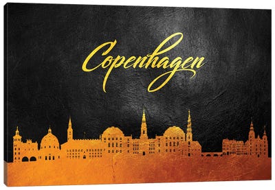 Copenhagen Denmark Gold Skyline Canvas Art Print - Copenhagen Art