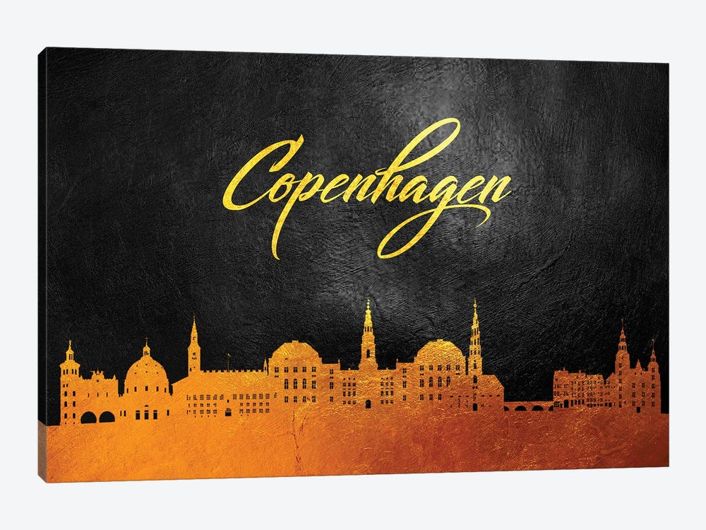 Copenhagen Denmark Gold Skyline by Adrian Baldovino 1-piece Canvas Print