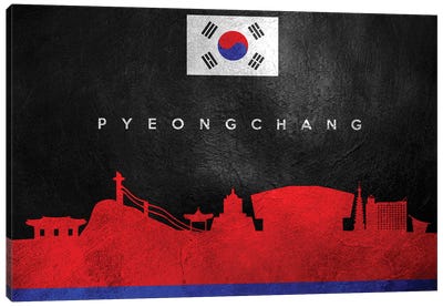 Pyeongchang South Korea Skyline Canvas Art Print - International Flag Art