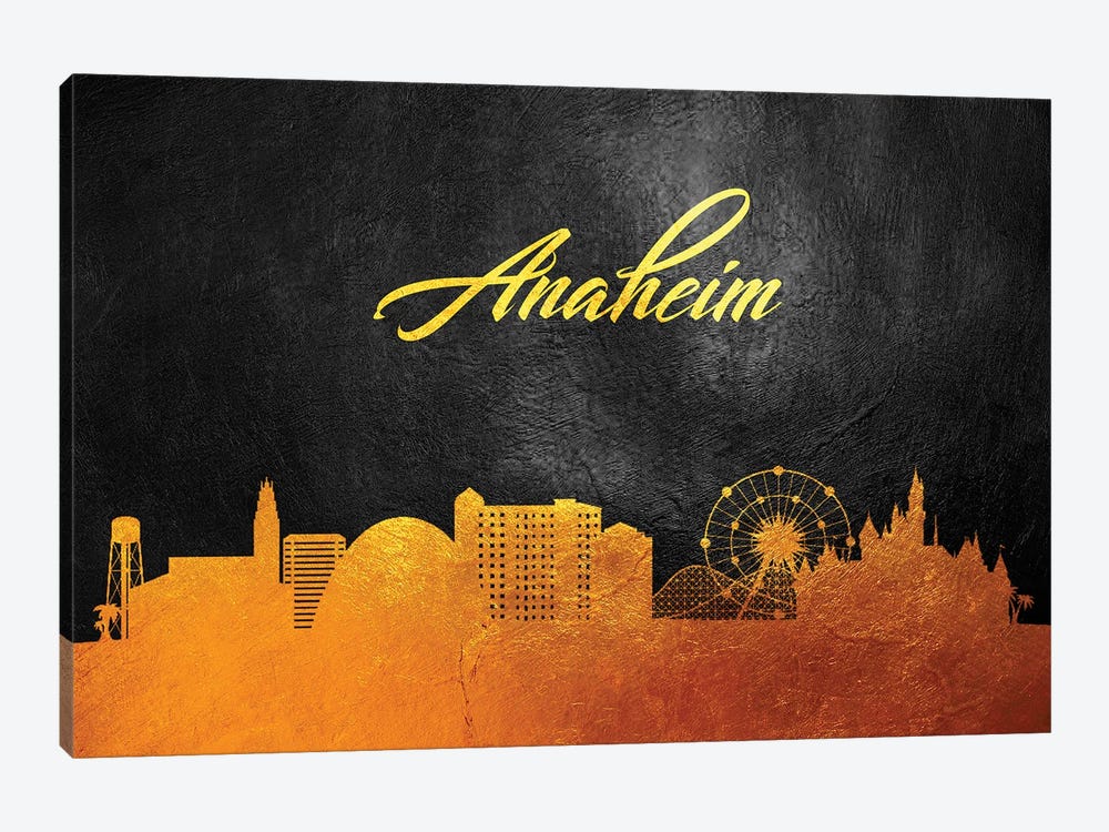 Anaheim California Gold Skyline by Adrian Baldovino 1-piece Canvas Art