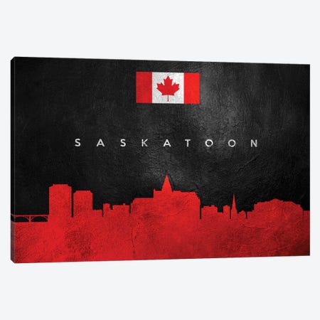 Saskatoon Canada Skyline Canvas Print #ABV300} by Adrian Baldovino Canvas Wall Art