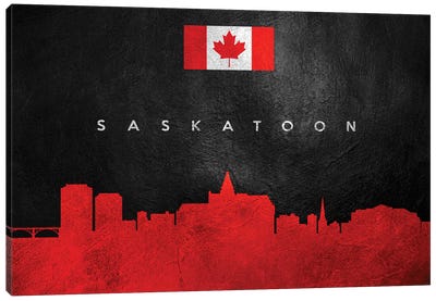 Saskatoon Canada Skyline Canvas Art Print - International Flag Art