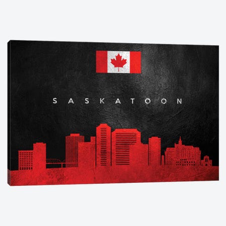 Saskatoon Canada Skyline II Canvas Print #ABV301} by Adrian Baldovino Canvas Art