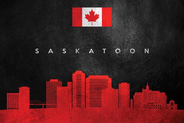 International Flags: Saskatoon Canada Skyline II by Adrian Baldovino