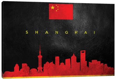 Shanghai China Skyline II Canvas Art Print - International Flag Art