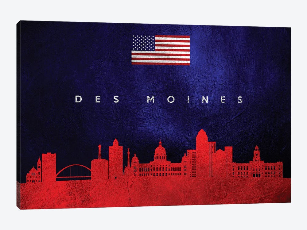 Des Moines Iowa Skyline by Adrian Baldovino 1-piece Canvas Art Print