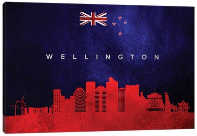 Wellington New Zealand Skyline Canvas Art Print - Flag Art