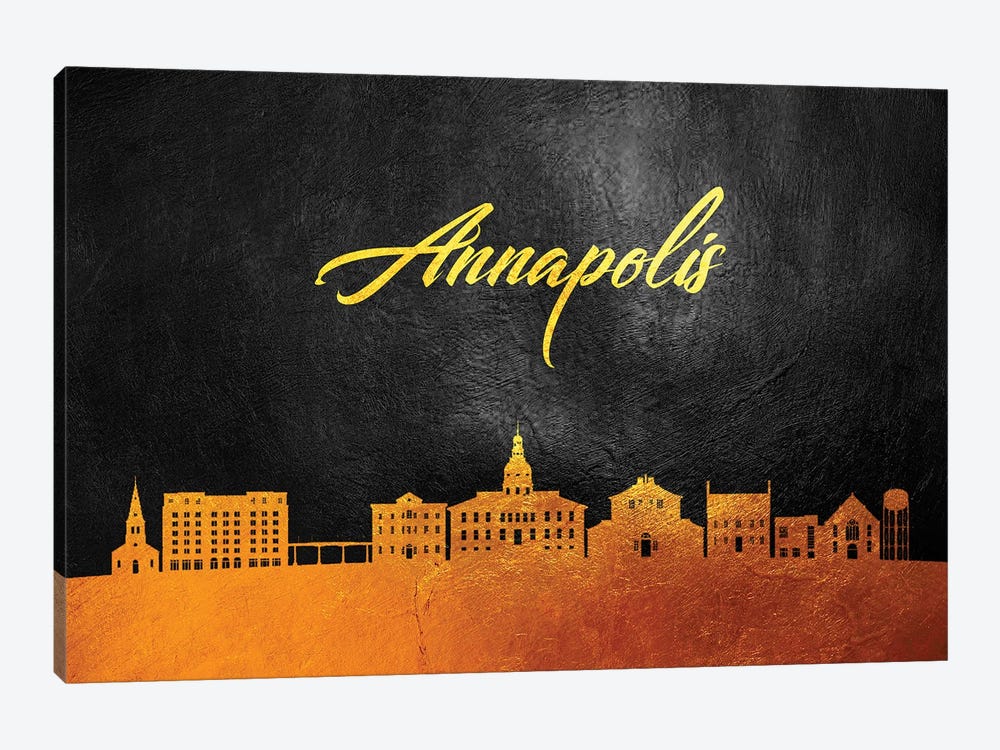 Annapolis Maryland Gold Skyline by Adrian Baldovino 1-piece Canvas Art