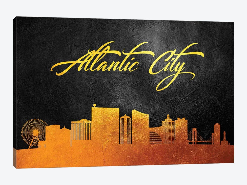 Atlantic City New Jersey Gold Skyline by Adrian Baldovino 1-piece Art Print