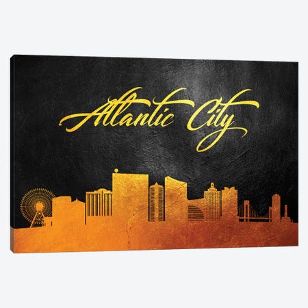 Atlantic City New Jersey Gold Skyline Canvas Print #ABV334} by Adrian Baldovino Canvas Artwork