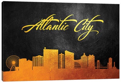 Atlantic City New Jersey Gold Skyline Canvas Art Print - New Jersey Art