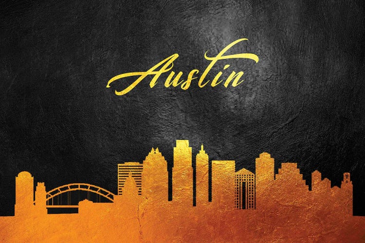 Austin Texas Gold Skyline by Adrian Baldovino wall art