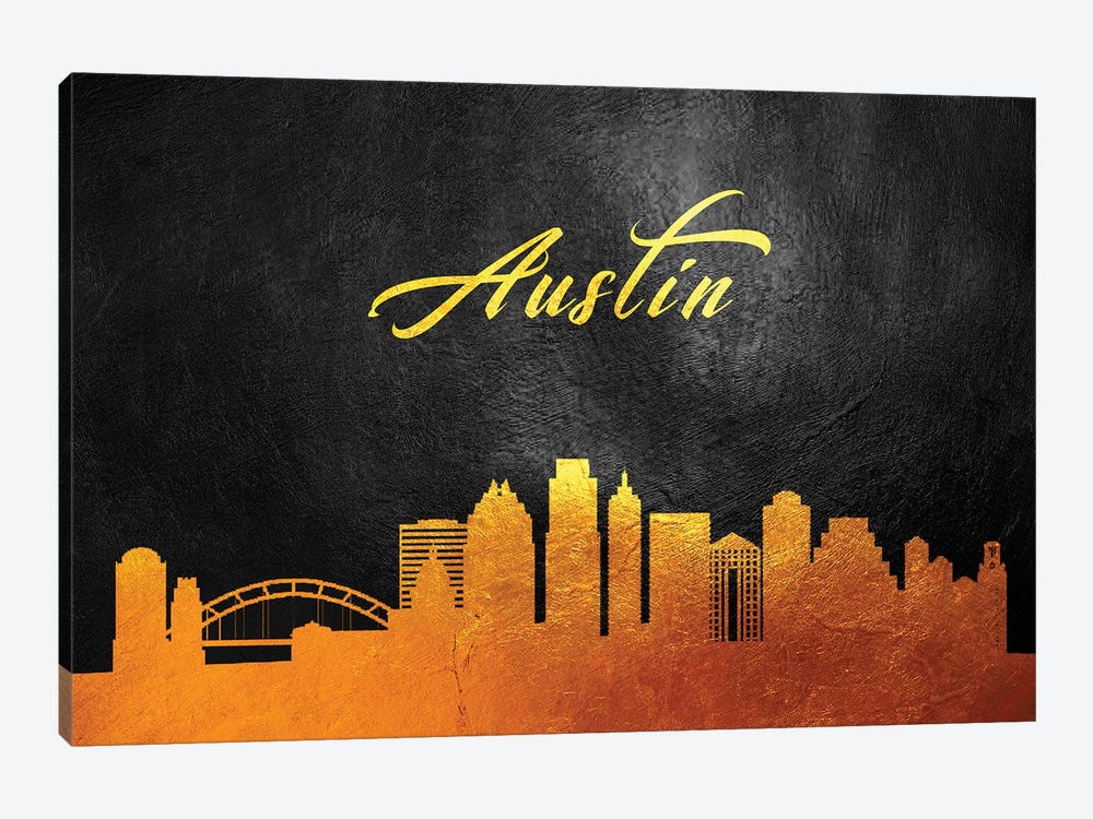Austin Texas Gold Skyline by Adrian Baldovino 1-piece Canvas Art