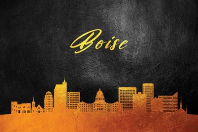 Boise Idaho Gold Skyline by Adrian Baldovino framed wall art