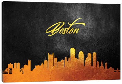 Boston Massachusetts Gold Skyline Canvas Art Print - Boston Art